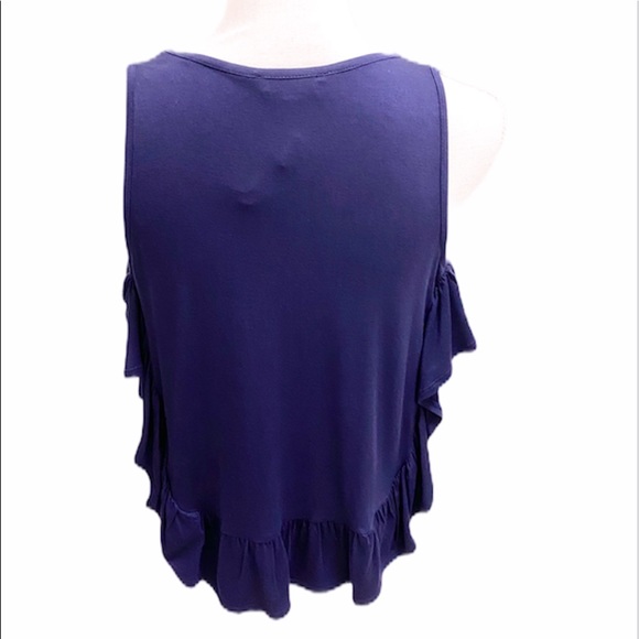 Max Studio, Cold Shoulder Peplum Navy Blue Blouse Sz Sm NWT - Picture 7 of 9